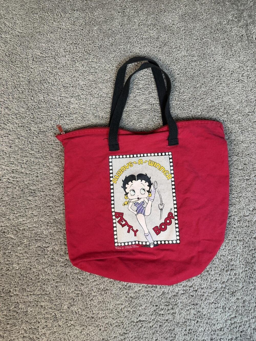 Vintage Betty Boop Tote Bag Womens Large Always A Winner Red White Canvas 1994